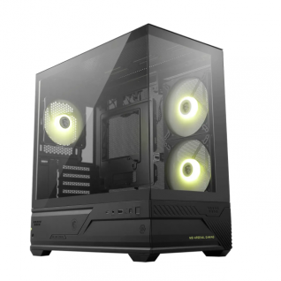 Gabinete MSI MAG PANO M110R | Mini Torre | Micro-ATX / Mini-ITX | 1 x USB-A / 1 x USB-C | Incluye 3 Ventiladores ARGB | Cristal Templado Panor&aacute;mico | Negro | MAG PANO M110R
