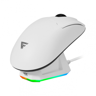 Mouse Inalámbrico Game Factor MOW800 | 26,000 DPI | Sensor Pixart 3395 | Incluye Base Magnetica RGB | 80hrs Batería recargable | Color Blanco | MOW800-WH