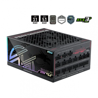 Fuente de Poder MSI MPG Ai1300TS PCIE5 | 1300W | 80 PLUS Titanium | 135mm | Full Modular | Compatible con ATX 3.1 y PCIe 5.1 | Negro | MPG Ai1300TS PCIE5