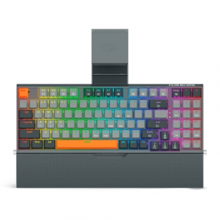 Teclado Mecánico Alámbrico Redragon Olaf K673 | Full Size | Switch Red | Reposamuñecas | Soporte para Teléfono | Cable USB-C / Adaptador USB-A | RGB | Gris | Español | K648GG-RGB