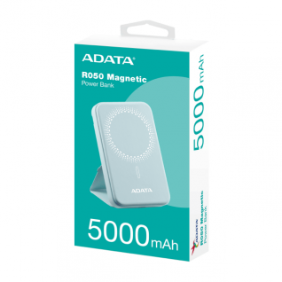 Powerbank Magnético ADATA R050 | 5,000 mAh | Carga Rápida | Hasta 2 Dispositivos Simultáneos | Conexiones Inalámbrica Magnética / USB-C | Azul Cielo | PR050-11-LB
