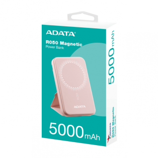 Powerbank Magnético ADATA R050 | 5,000 mAh | Carga Rápida | Hasta 2 Dispositivos Simultáneos | Conexiones Inalámbrica Magnética / USB-C | Rosa Pastel | PR050-11-PK