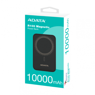 Powerbank Magnético ADATA R100 | 10,000 mAh | Carga Rápida | Hasta 3 Dispositivos Simultáneos | Conexiones Inalámbrica Magnética / USB-A / USB-C | Negro | PR100-12BK