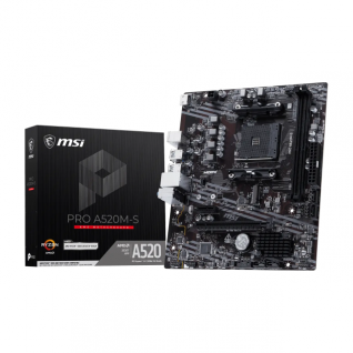 Tarjeta Madre MSI PRO A520M-S | Micro ATX | Socket AM4 | Chipset AMD A520 | 2 x DDR4 (Hasta 64GB) | 1 x HDMI / 6 x USB 2.0 / 6 x USB-A | Negro | PRO A520M-S