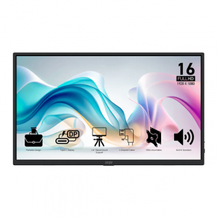 Monitor Portátil Plano MSI PRO MP165 E6 | 15.6" | 1920 x 1080 (FHD) | IPS | 60Hz | 4ms (GTG) | Bocinas Integradas | Montaje para Trípode 1/4" | Adaptive-Sync | 1 x HDMI 2.0b / 2 x USB-C (Video / Audio / Carga) / Jack 3.5mm | Negro | PRO MP165 E6
