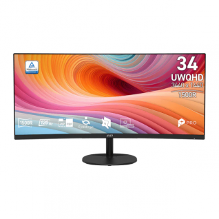 Monitor Gamer Curvo MSI PRO MP341CQ E12 | 34" | 3440 x 1440 (UWQHD) | VA | 120Hz | 1ms (MPRT) / 4ms (GTG) | 1500R | HDR Ready / AMD FreeSync | Bocinas Integradas | HDMI 2.0 / DisplayPort 1.4 / Jack 3.5mm | Negro | PRO MP341CQ E12
