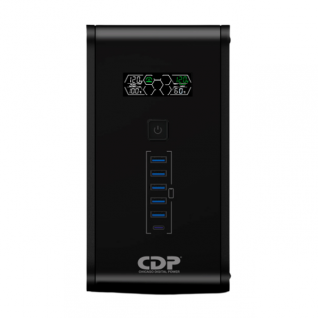 No Break UPS CDP R-SMART1210 | 1200 VA / 720 W | 10 Salidas | 1 x USB-C / 5 x USB-A | Puerto de Ethernet RJ45 | Pantalla LCD | Regulador de Voltaje Automático (AVR) | Supresor de Picos | Negro | R-SMART1210