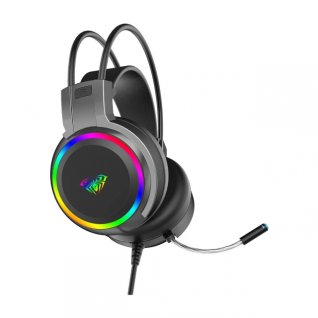Diadema Gamer Alámbrica AULA Mountain S608 | Sonido Stereo | Micrófono Fijo | Jack 3.5mm / USB-A | Iluminación LED Rainbow | Negro | S608