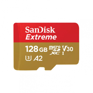 Memoria microSDXC SanDisk Extreme | 128GB | UHS-I U3 Clase 10 | Clase V30 | A2 | 190MB/s Lectura | 90MB/s Escritura | Incluye Adaptador | SDSQXAA-128G-GN6MA