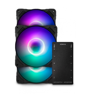 KIT DE VENTILADORES MUNFROST SUNFLOWER COMPATIBLE CON AURA SYNC ETC - ARGB - CONTROLADOR INCLUIDO - ANTI-VIBRADORES - MFVKSF1B